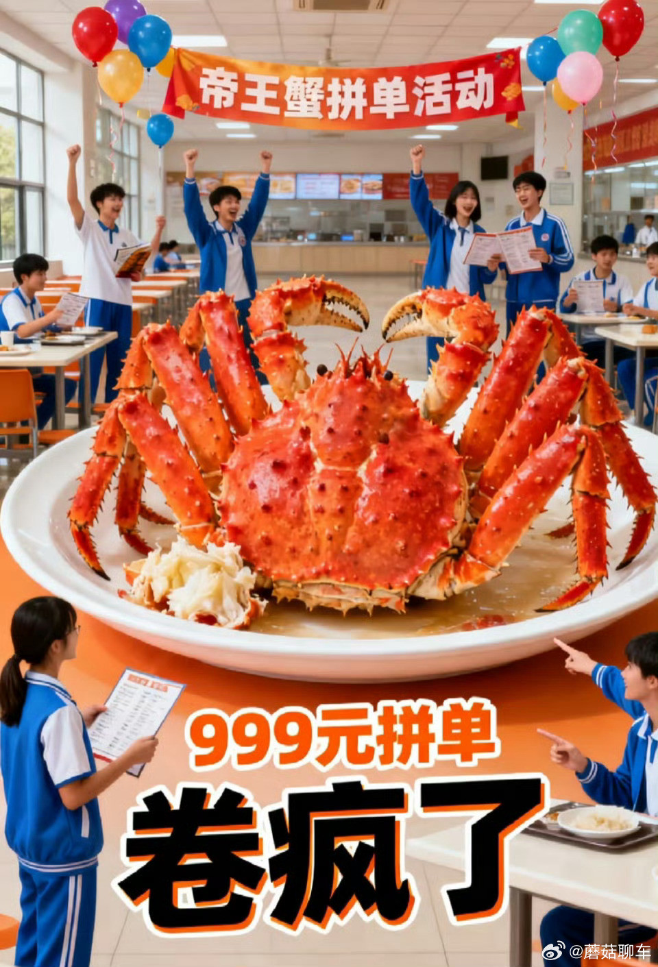 帝王蟹不应进入学校食堂这能有啥争议的？[无奈摊手]一个宿舍四个人六个人一凑，爽吃一顿