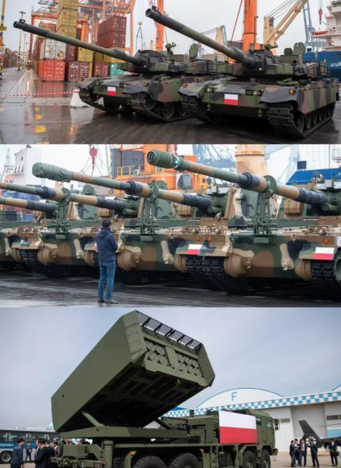 整船整船坦克大炮，从韩国运输到欧洲，都是准备和俄罗斯打仗的。波兰军队已经全部接收