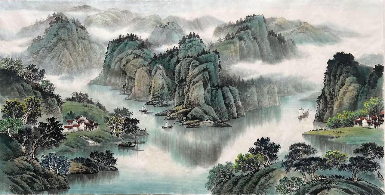 四尺山水。青绿山水意境山水画创作者中心创作灵感写意山水