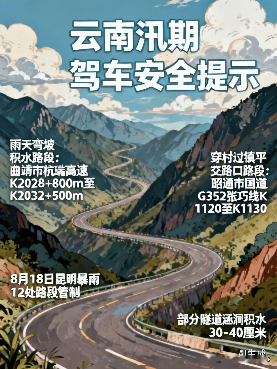 ⚠️汛期降雨频繁，在云南驾车可要格外留意。云南交警公布了12条交通事故多发路段，