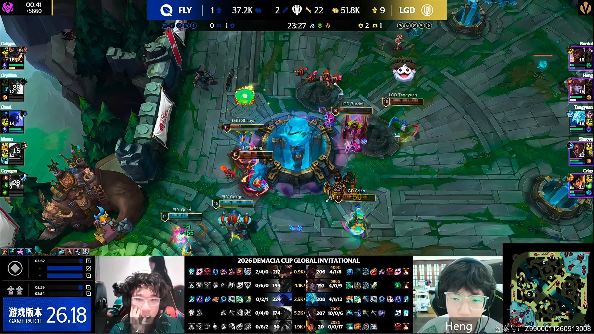 LGD1-0FLYFLY打野一级进野区结果被拉扯丢掉一血，FLY中单完全不管