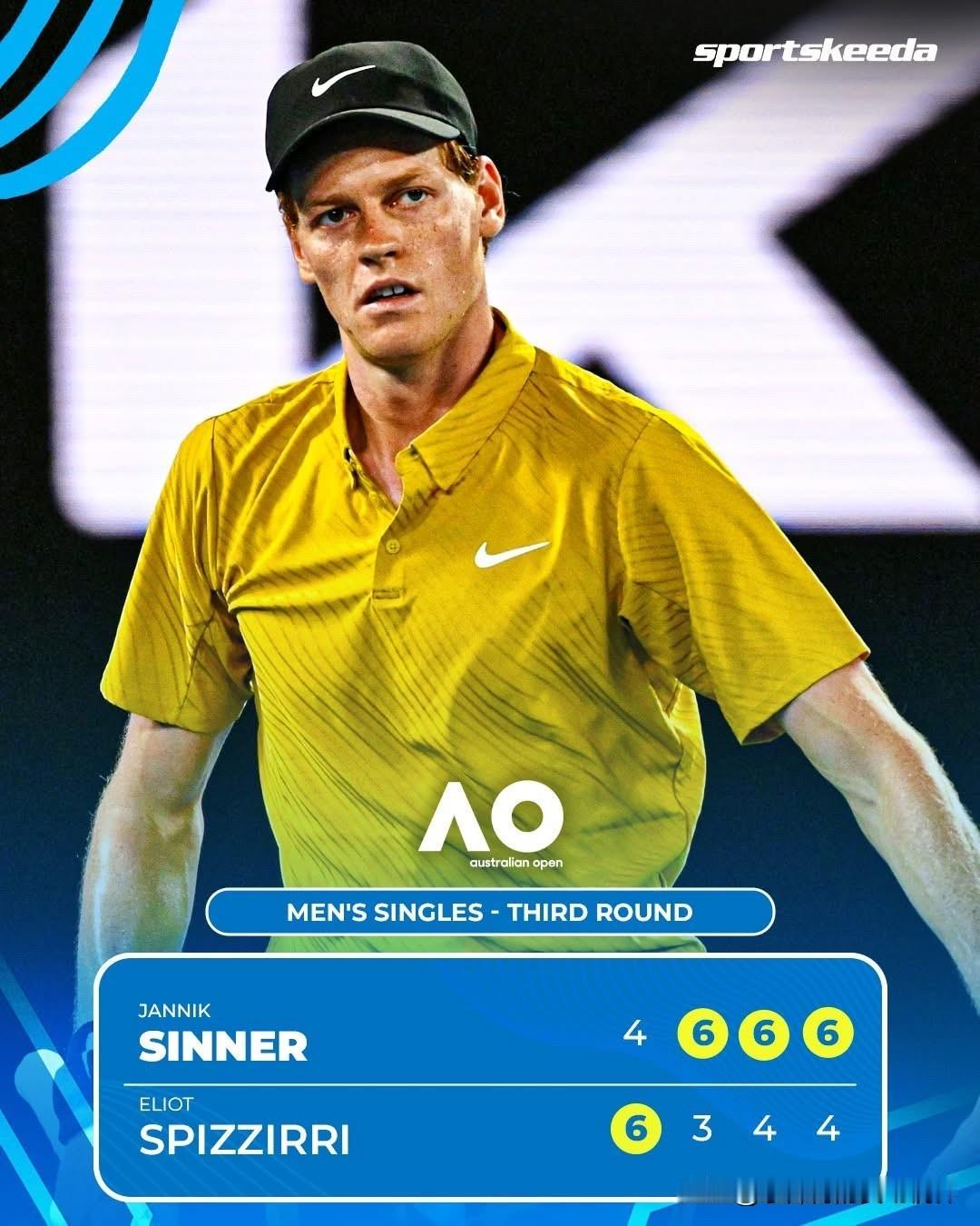 世界排名第二、两届卫冕冠军扬尼克·辛纳克服全身抽筋的困扰，在第三盘和第四盘都上演