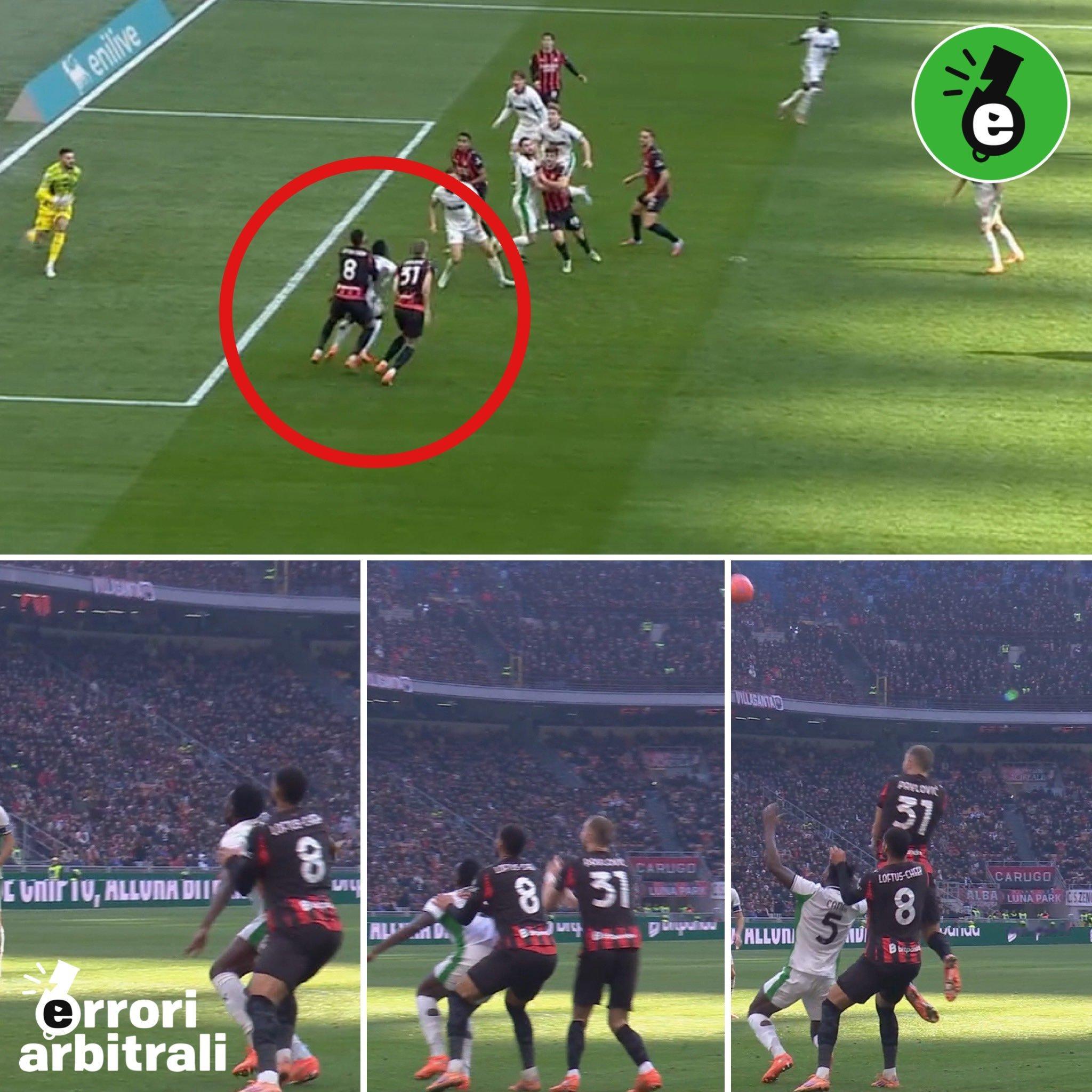 【判罚解读AC米兰2比2萨索洛】国外知名判罚博主表达。第58分钟，普利西奇的