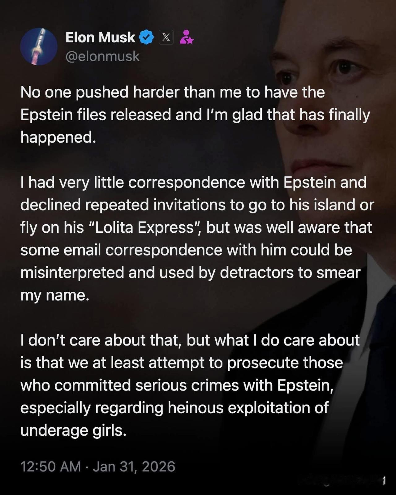 马斯克才是亿万富豪们的标杆和良心。“没有人比我更努力推动过公布爱泼斯坦文件，