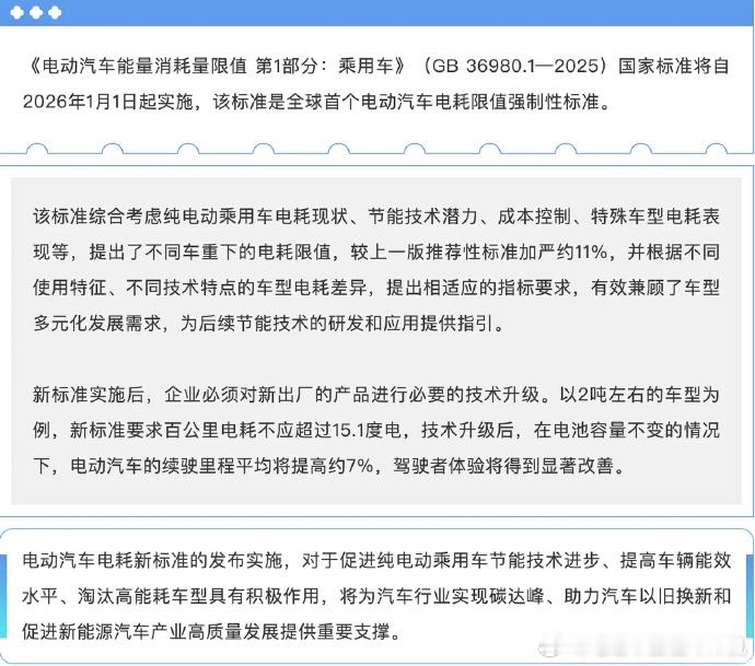 明年对电车的电耗也要做出要求，《电动汽车能量消耗量限值第1部分：乘用车》（GB