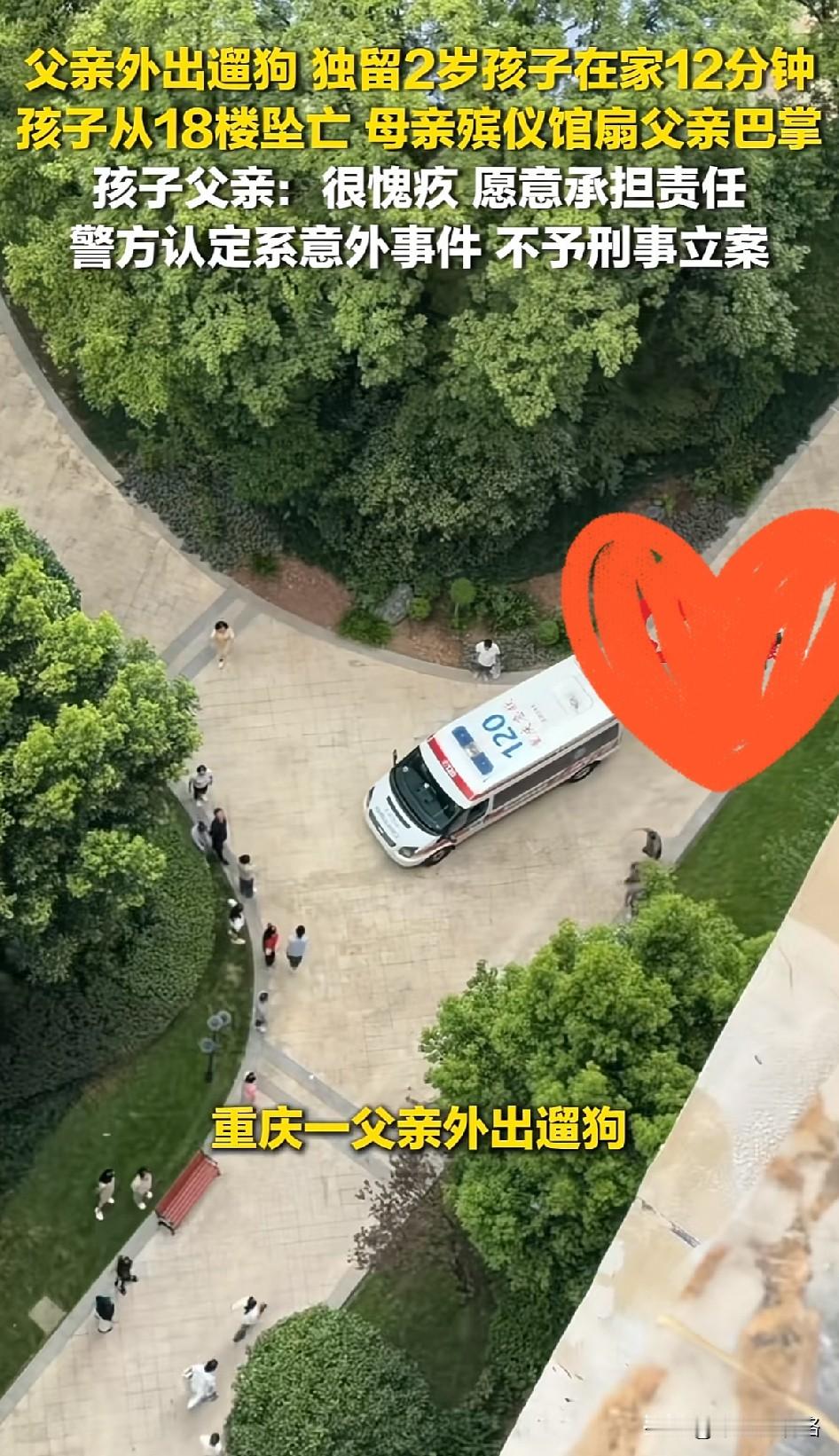 12分钟。就12分钟，一个2岁孩子的命没了。重庆，一个普通的周末下午。2岁2个月大的孩子被爸爸放在沙