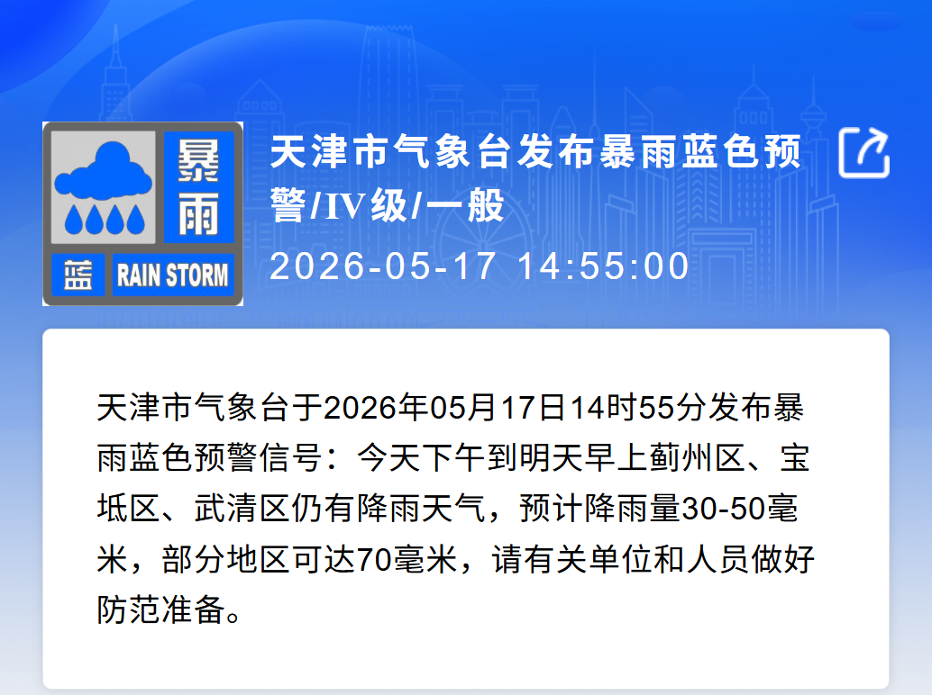 天津最新雨情! 北部地区大雨、局地暴雨! 降雨这时结束