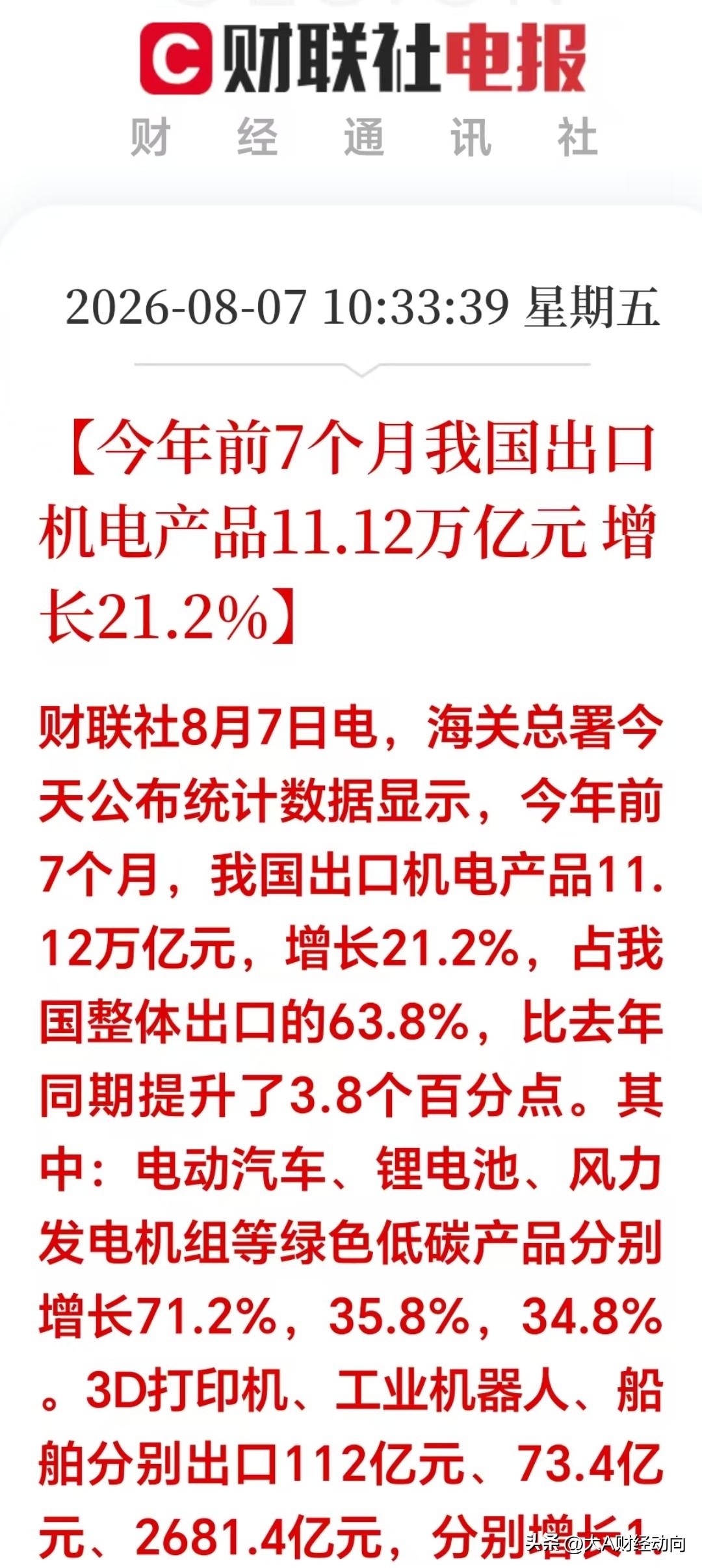 就在刚刚，突来重磅利好消息！海关总署：今年1至7月成电路累计出口金额达2160