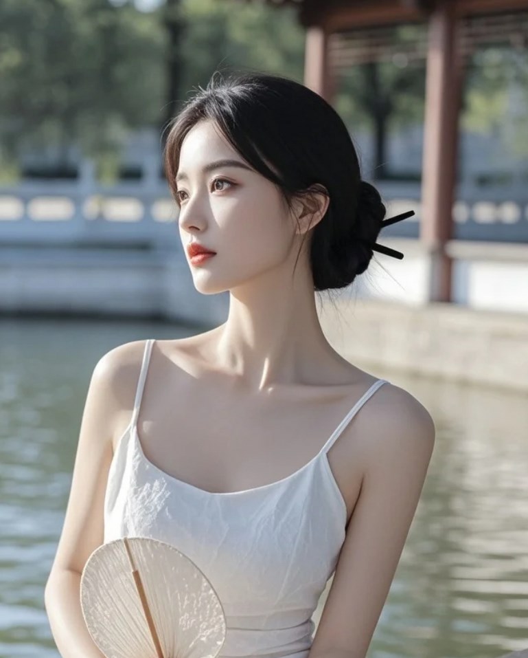 她的出现，让湖边多了一个心动的理由