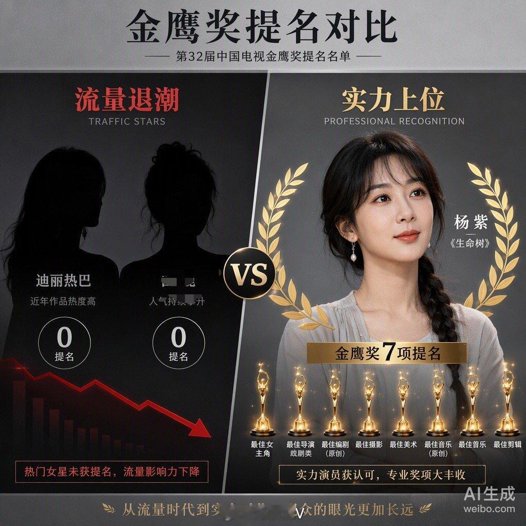 杨紫生命树7提，迪丽热巴0提[惊恐]金鹰奖这届提名名单真是给内娱上了一课。以前大家总盯着谁人气高、谁