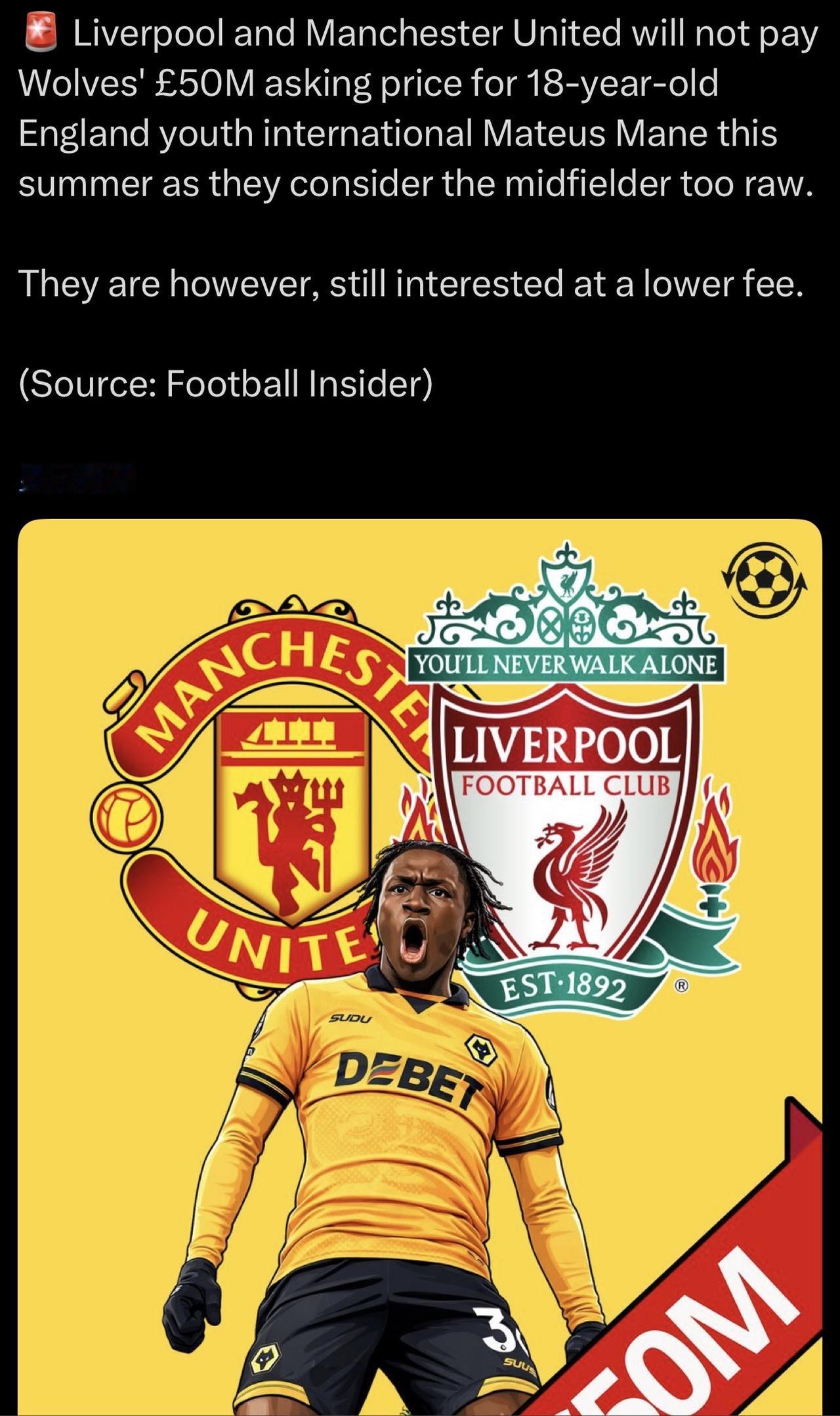 马特乌斯·马内才5000万英镑？巴莱巴敢买1.2亿英镑，为什么马内不值得50