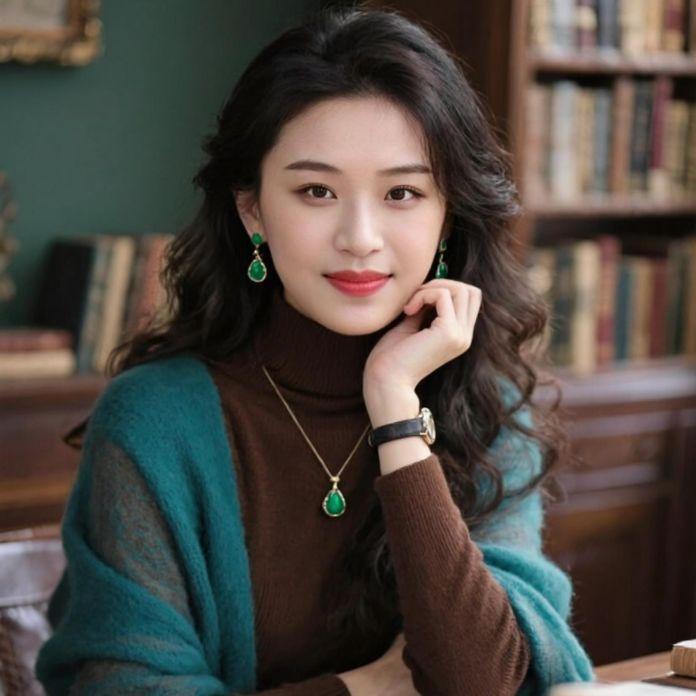 复古质感写真，仿佛穿越时光的隧道，每一帧都散发着温暖与故事感。深色毛衣与绿色开衫