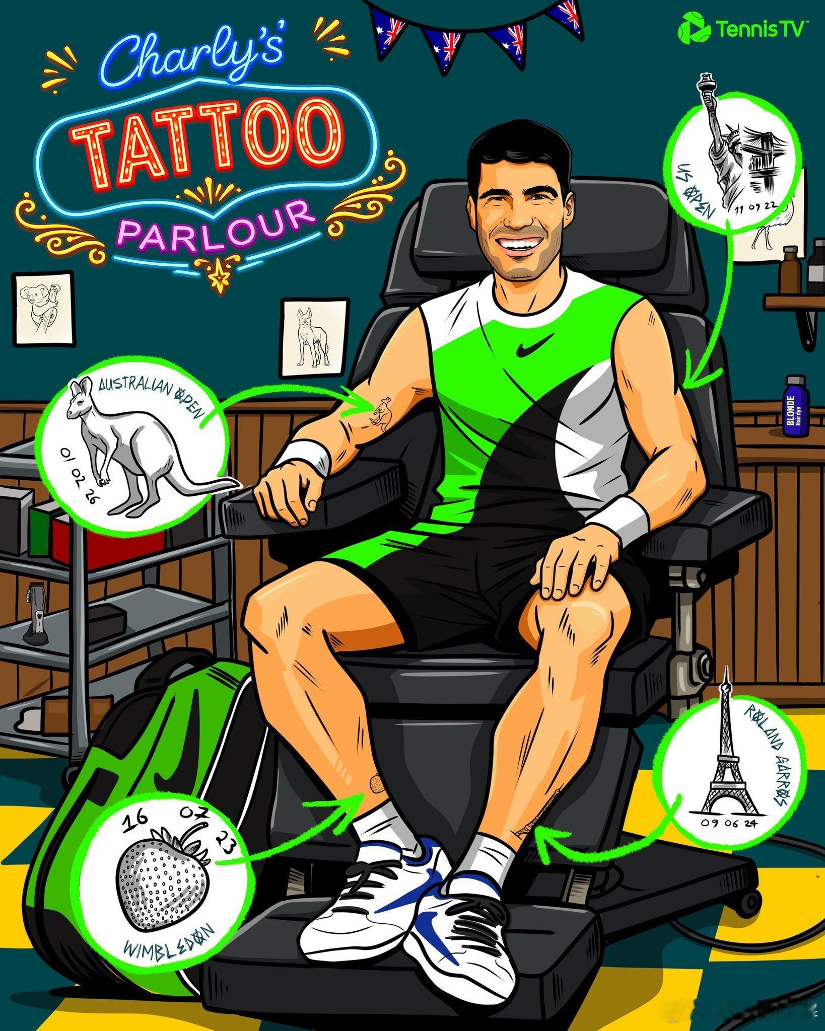 征服一个大满贯，一个新纹身🗽🍓🗼你是不是也在期待阿尔卡拉斯会纹一个什