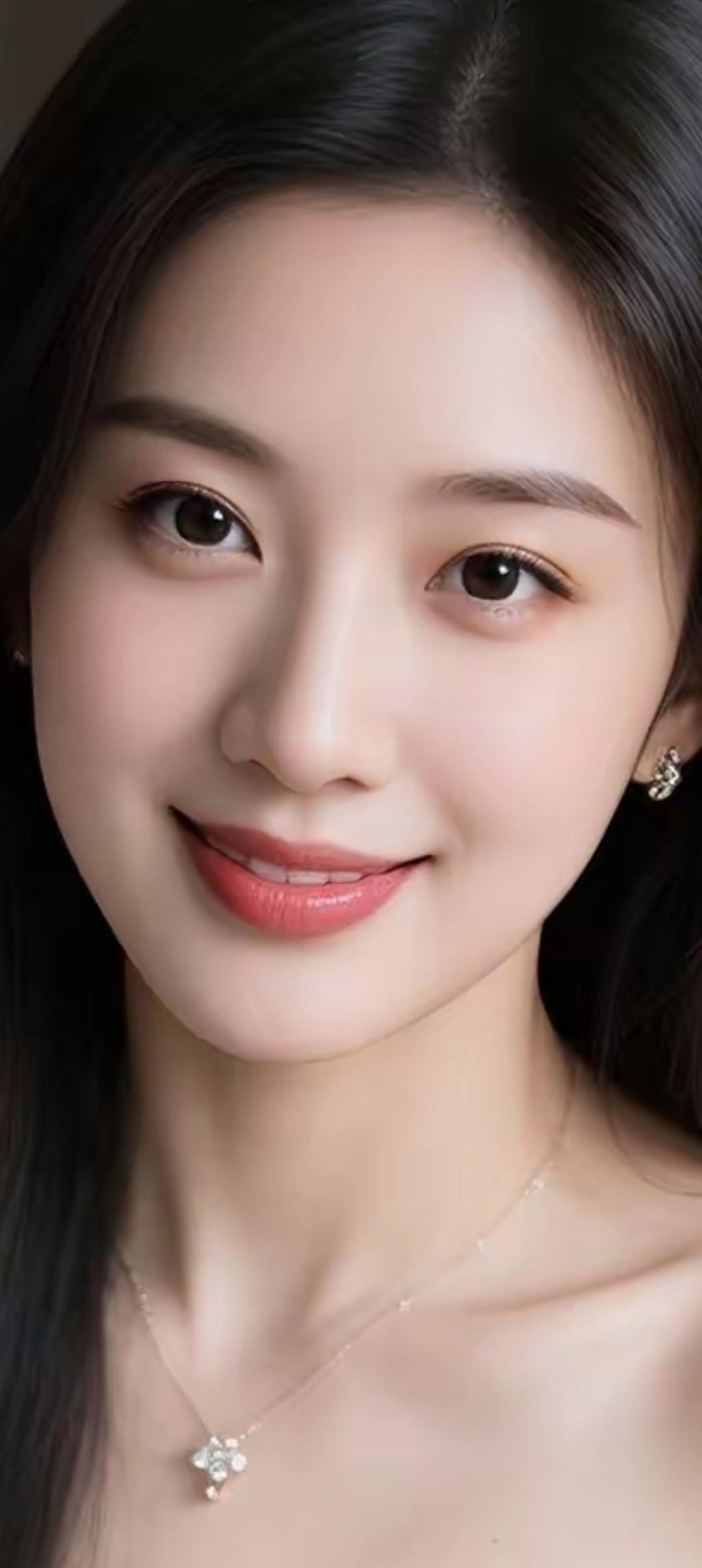 温柔甜美的微笑，精致的妆容和饰品，散发着迷人的魅力。