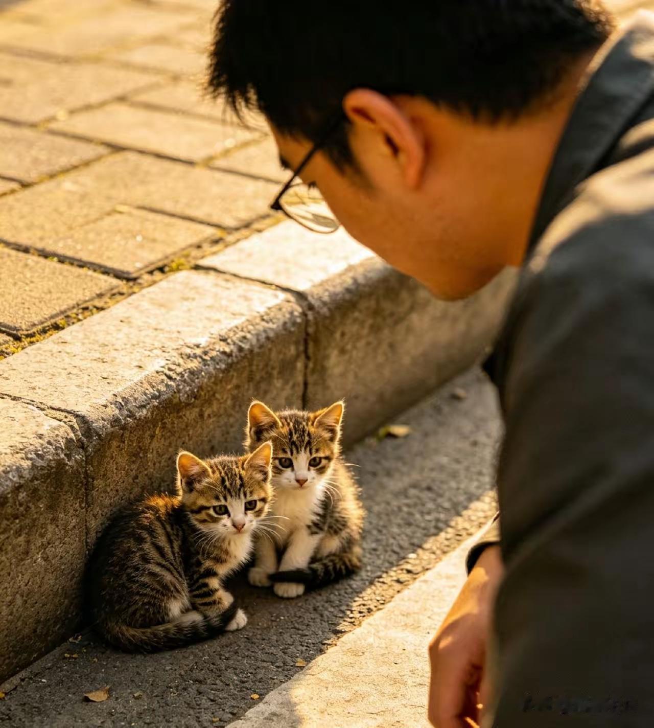 老公送货途中偶遇两只流浪小奶猫，一句“等我回来接你们”没想到下午回来，它们俩很守