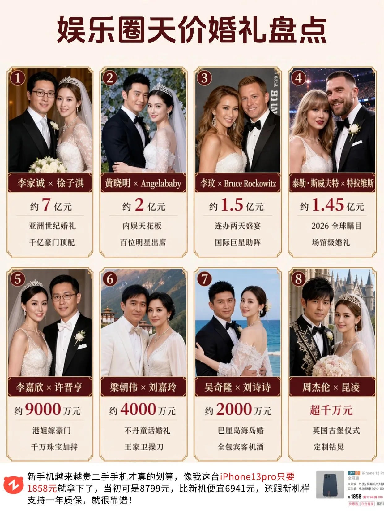 盘点8场天价婚礼，霉霉婚礼只能排第四！