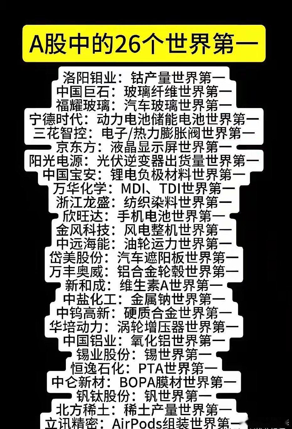 真实的世界第一就这26家。其实真正的世界第1并没有那么多。真正的世界第一需要举世
