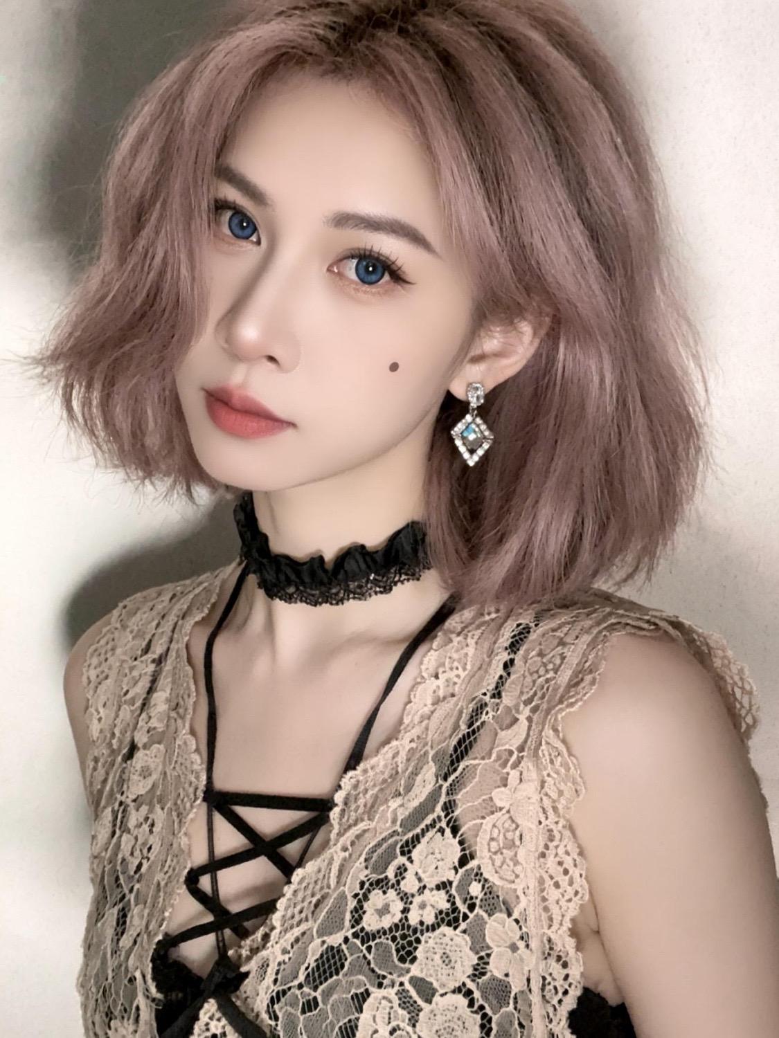 气质短发 初恋发 樱花粉发色 短发小姐姐 一张初恋脸