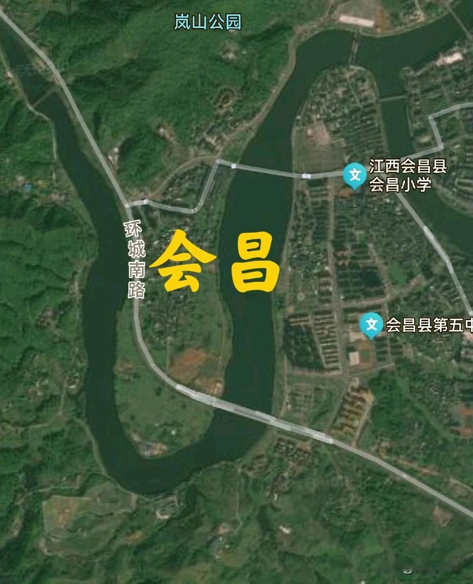 连续两个回头弯，两条江，一条叫贡江，一条叫湘江；两根“肠”，一曰会昌，一曰湘潭；