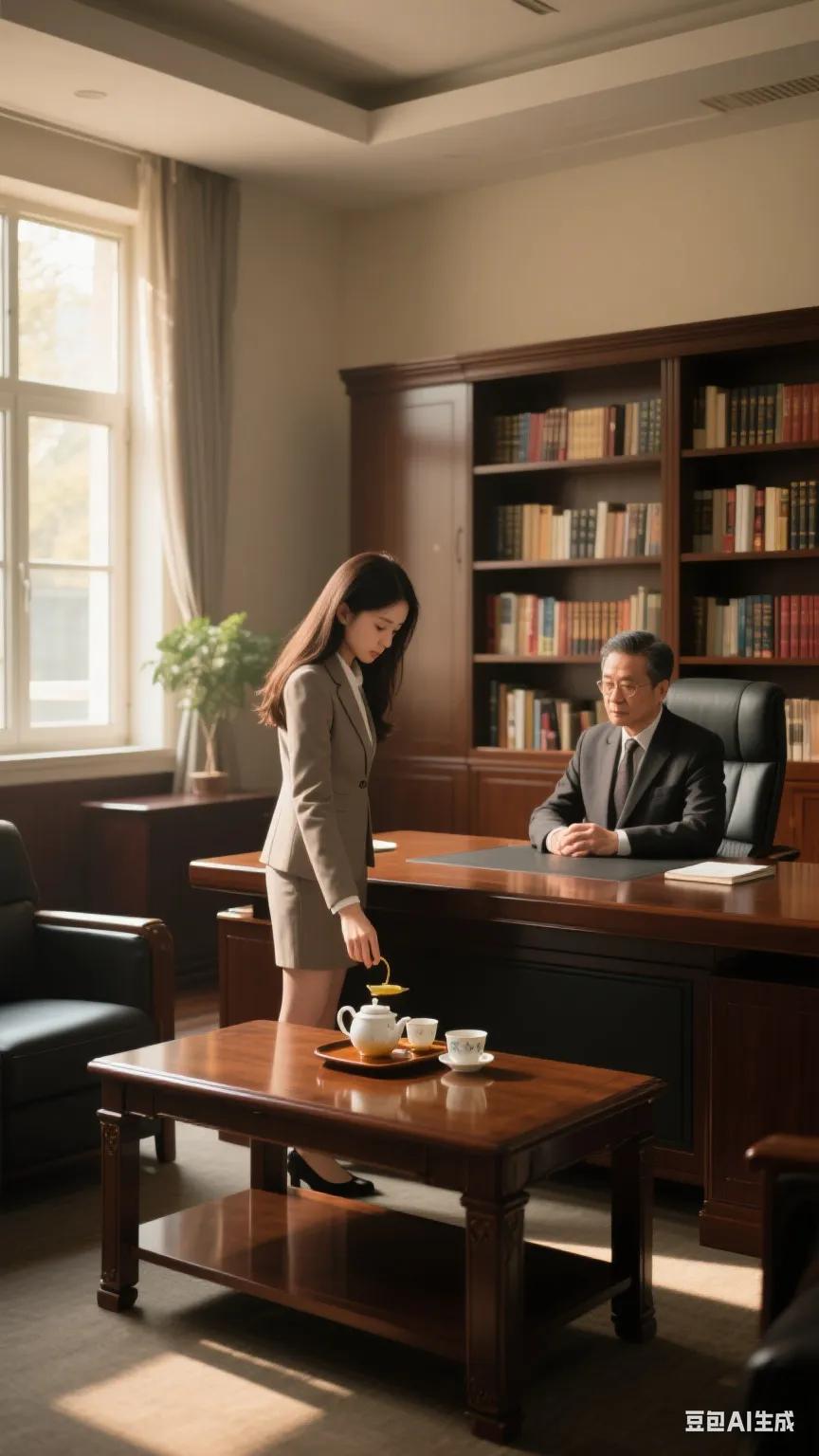 一个年轻女教师经常在校长办公室晃来晃去，给校长泡泡茶，擦擦办公桌，整理一下文件和