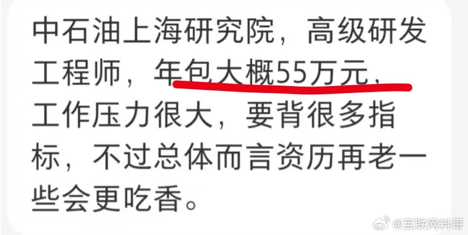 卧槽，中石油研究院工资待遇真高！​​​