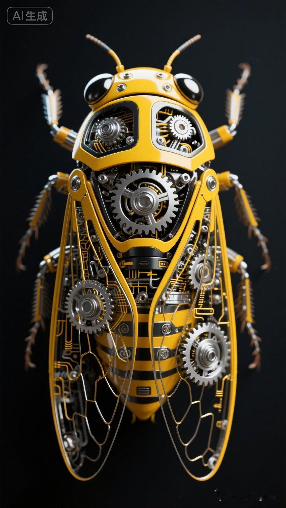 未来科技感十足的机械蜜蜂，细节精致，令人惊叹！🤖🐝