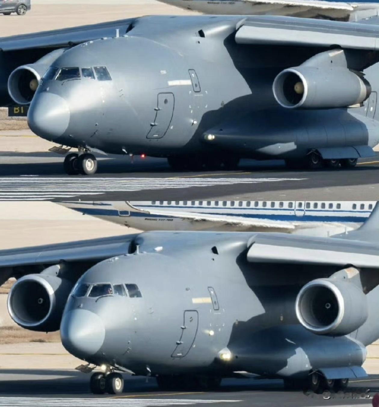 看到没？两款运-20的对比，不止是“大油桶”升级明显，连机体都“肥了不少”。既可