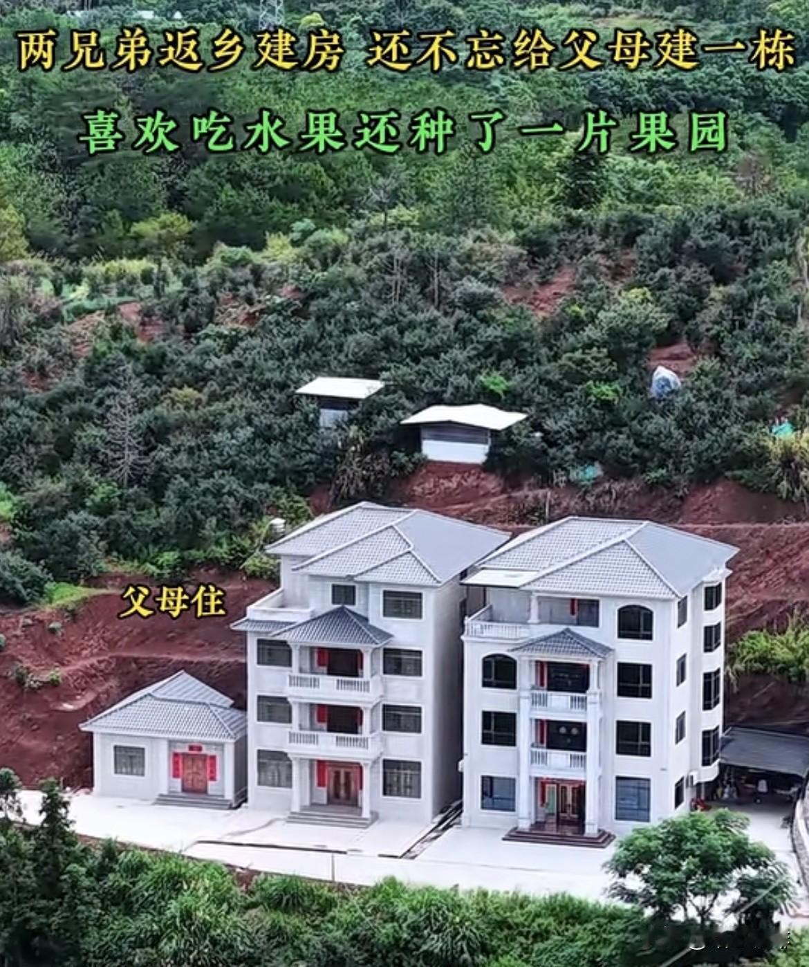 两兄弟返乡建房🏠还不忘给父母建一栋，喜欢吃水果还种了一片果园。大家觉得怎