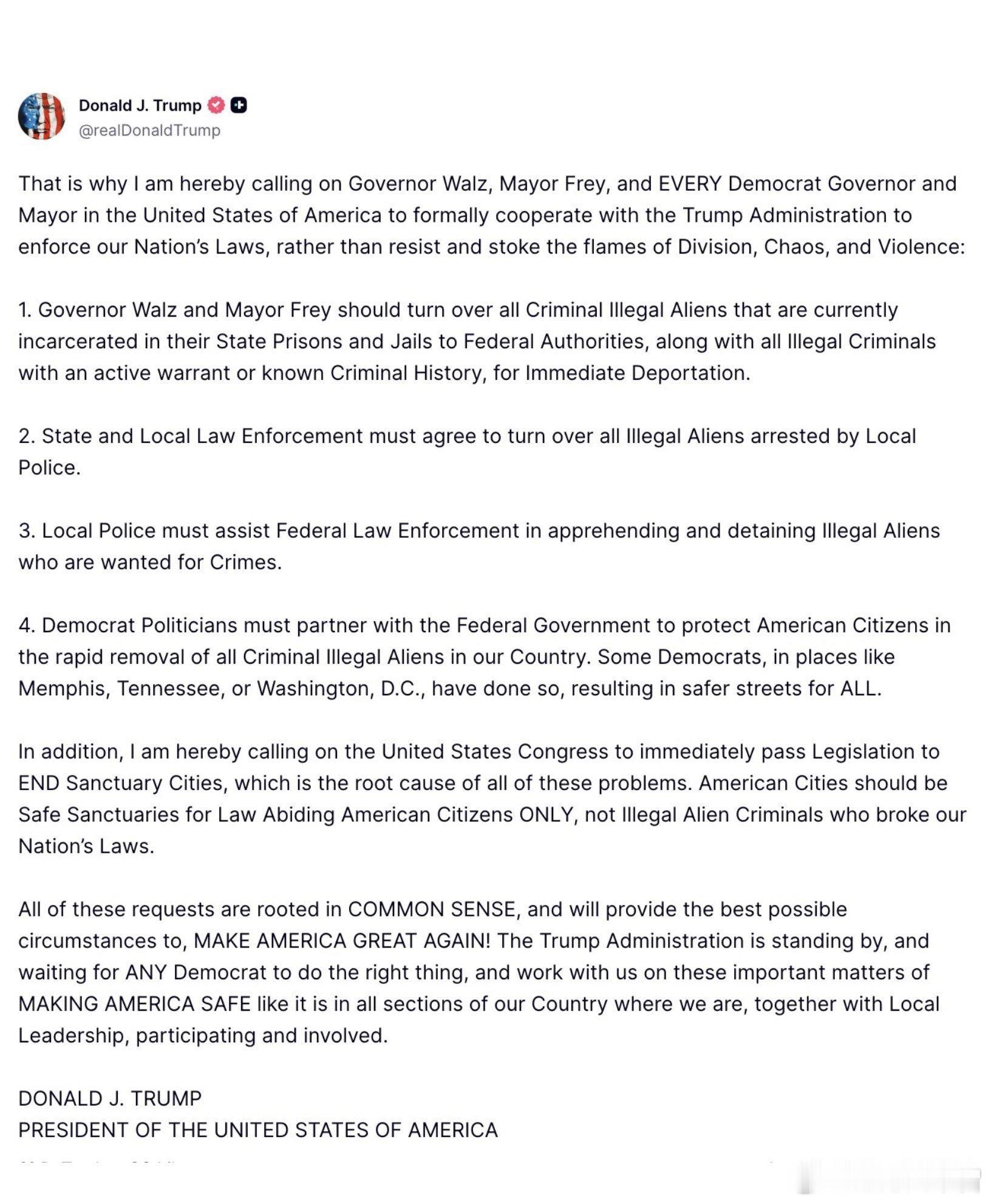 川普TruthSocial发帖--明尼苏达恐怕真成了火药桶了：这就是为什么我在此