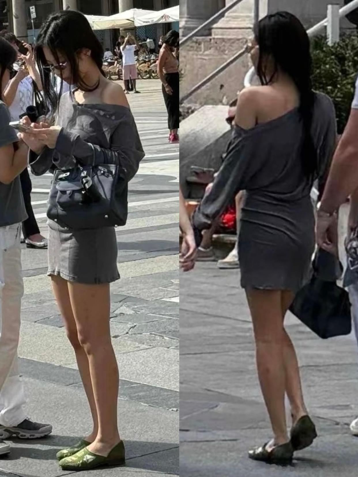 Jennie米兰街头被偶遇，难得背了爱马仕包包​​​