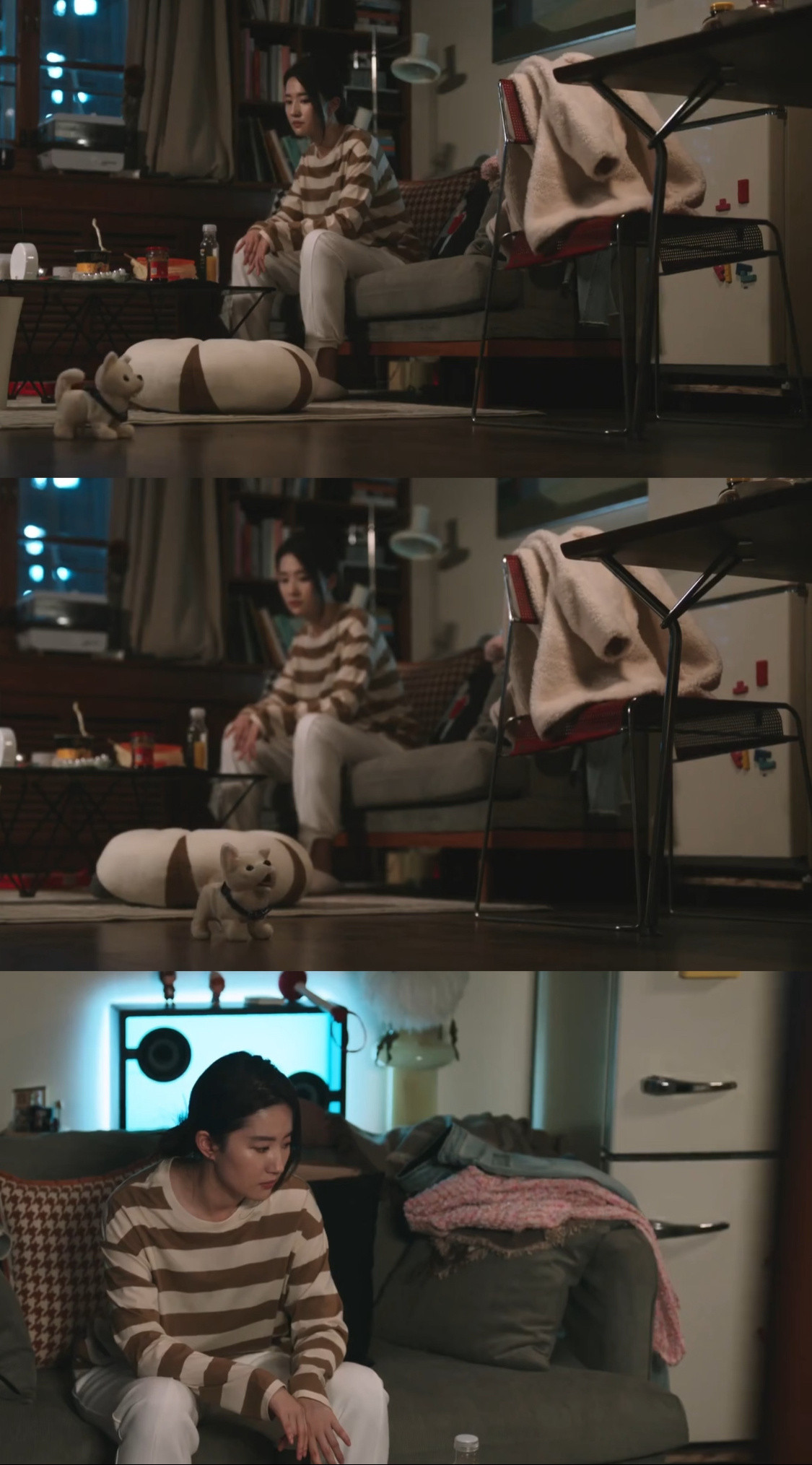 刘亦菲带小狗出门工作的时候干嘛？——遛狗啊~下班了干嘛？——遛狗啊