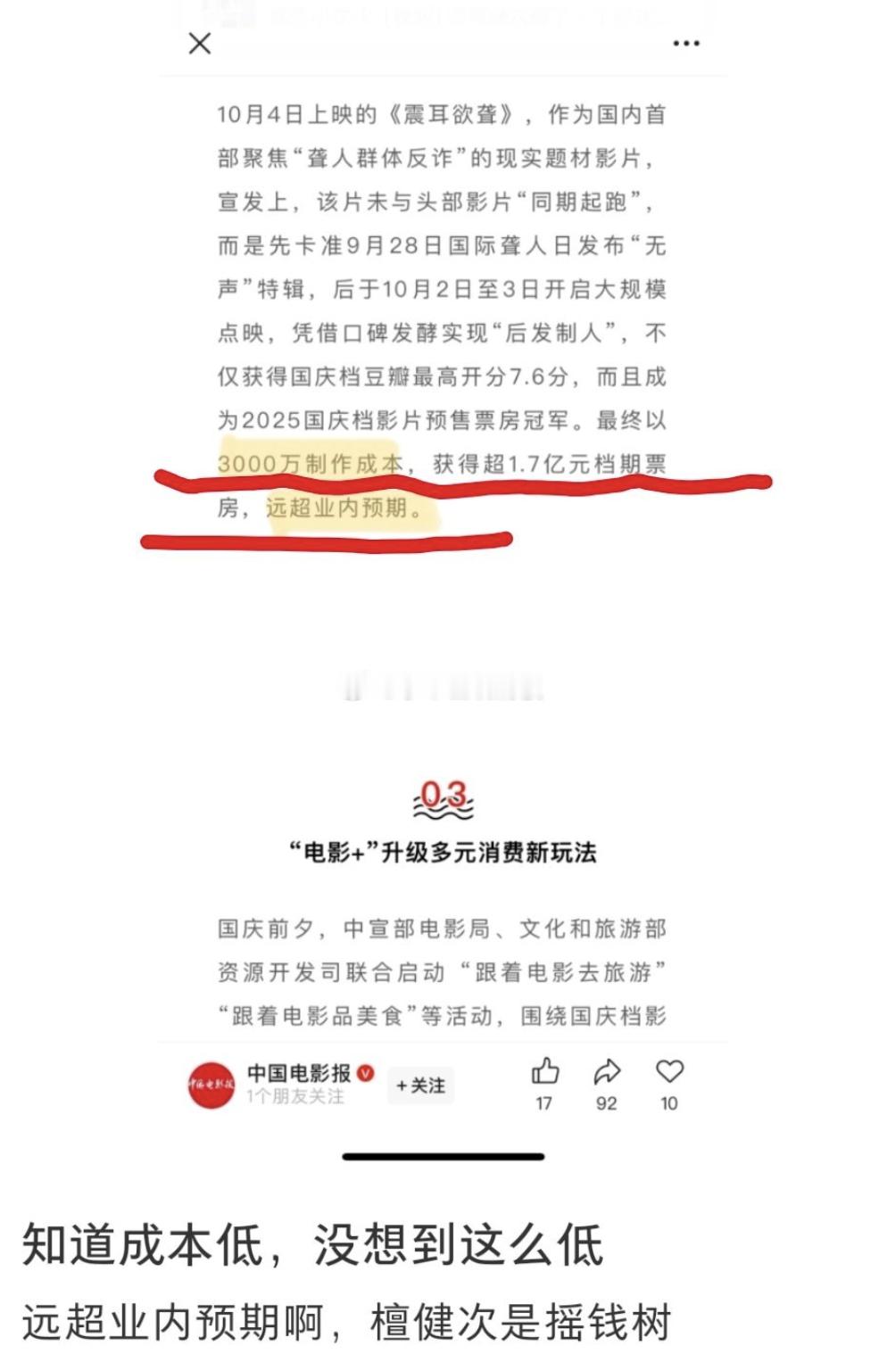 檀健次《震耳欲聋》3000万成本1.7亿票房，什么水平？​​​