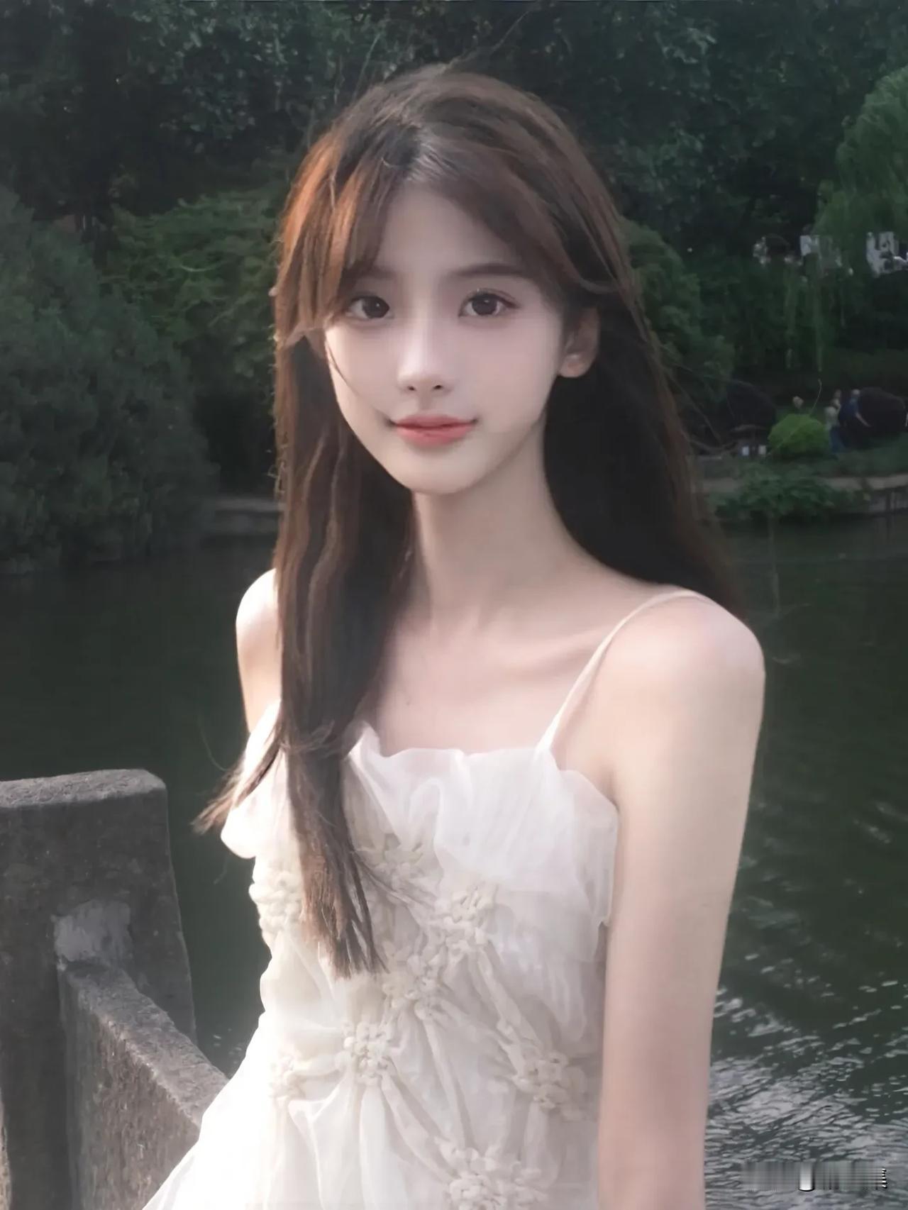 夏日清新少女，湖畔漫步时光