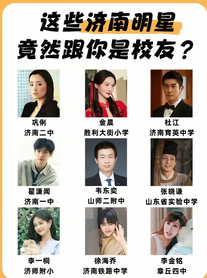 翻资料的时候直接惊掉下巴，原来好多眼熟的明星，学生时代都在济南的校园里晃过，搞不好和你还是同校校友。