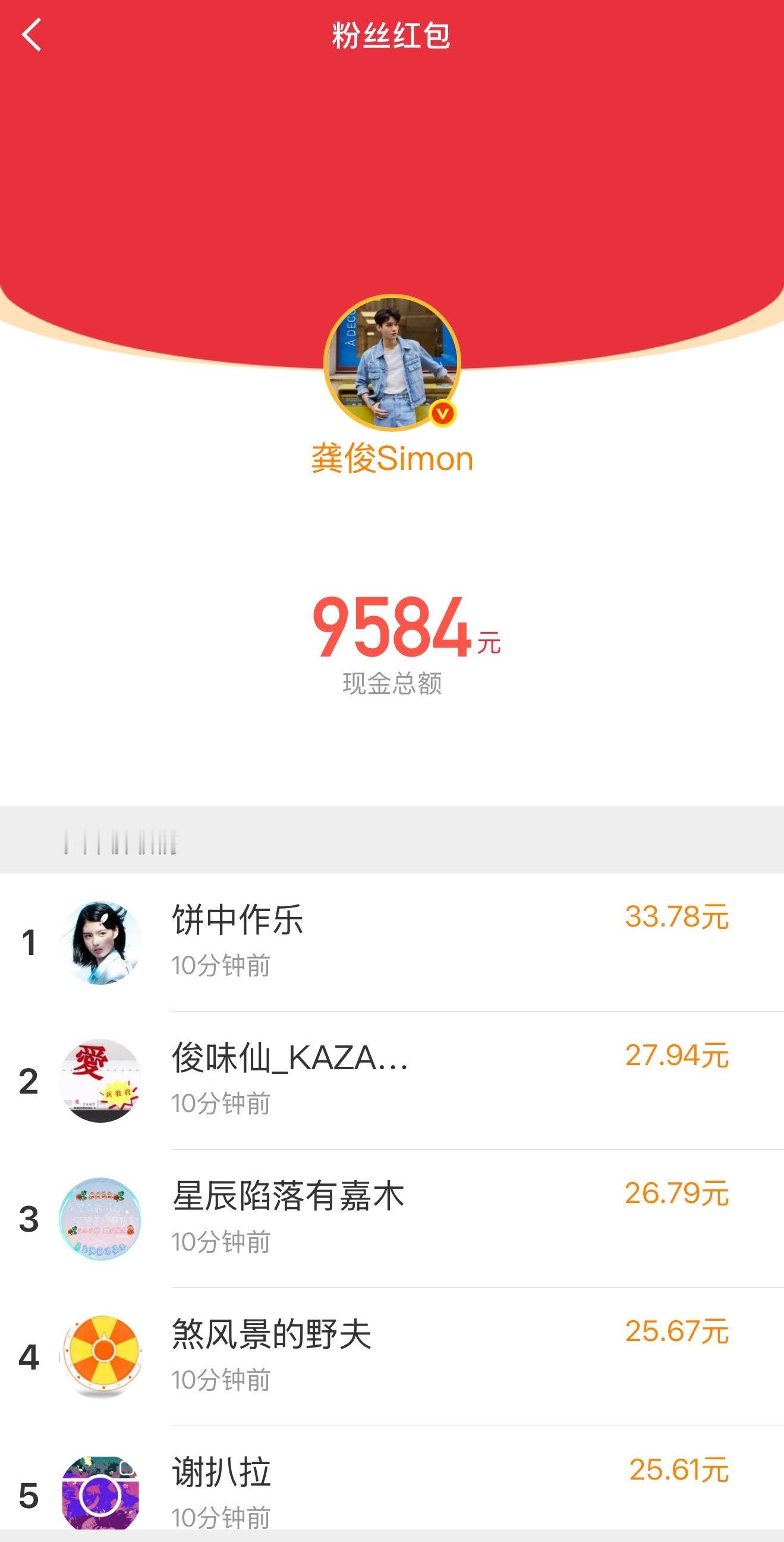 龚俊每天发的🧧都是当天在优酷的热度，是和粉丝一直守着吧[捂