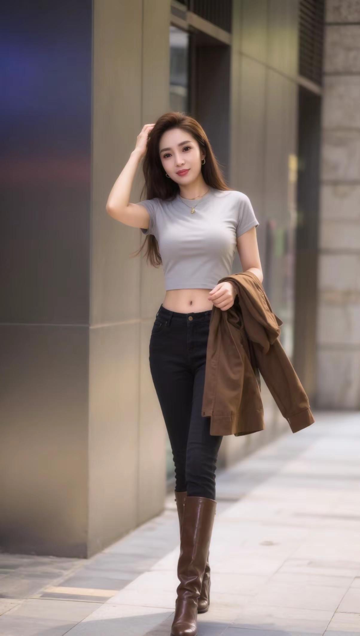 辣妹穿搭紧身牛仔裤街拍穿搭