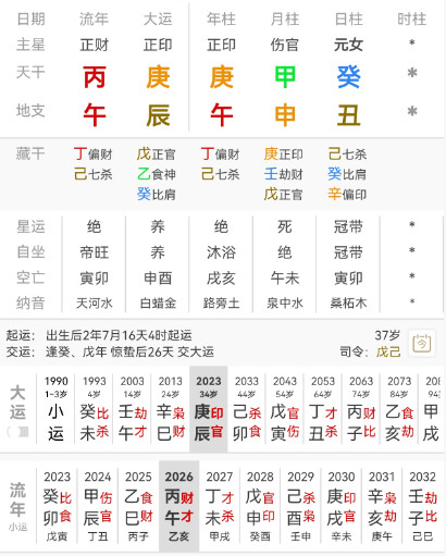 吴谨言，庚午甲申癸丑。癸水日主生于申月，年上庚金透出，正印当令，月上甲木伤官