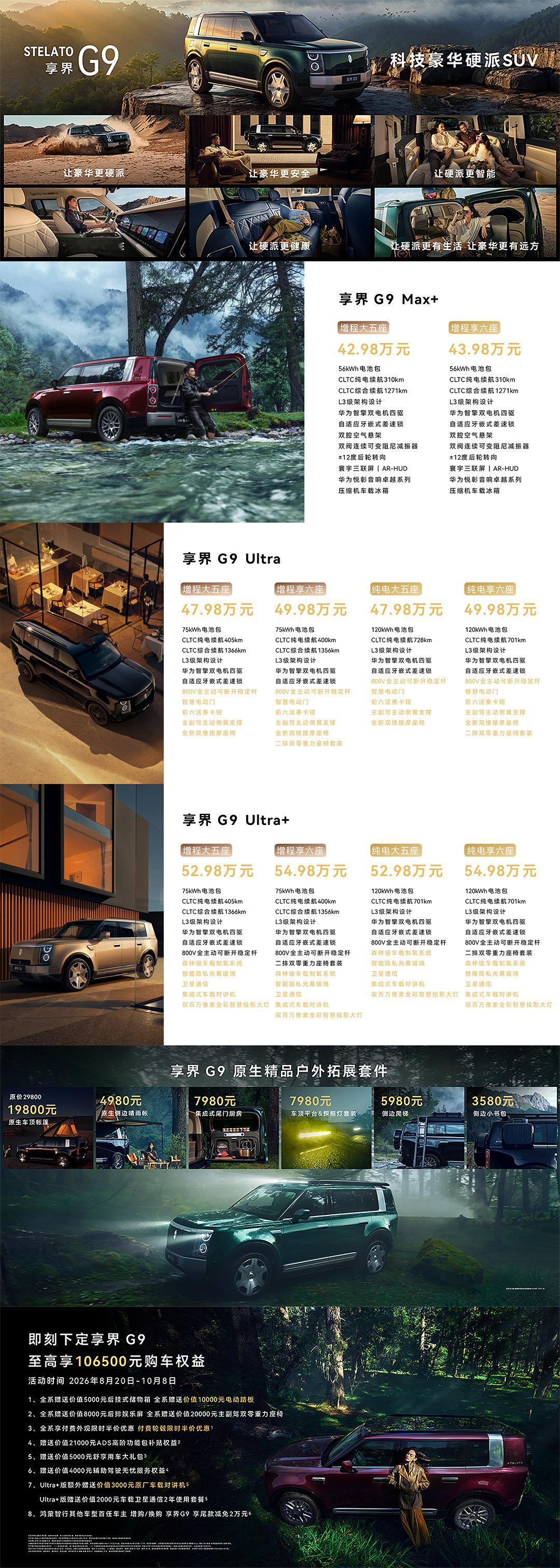 享界G9上市，正式价格42.98~54.98，基本跟坦克700在同一个价格区间。今年上半年40万以上