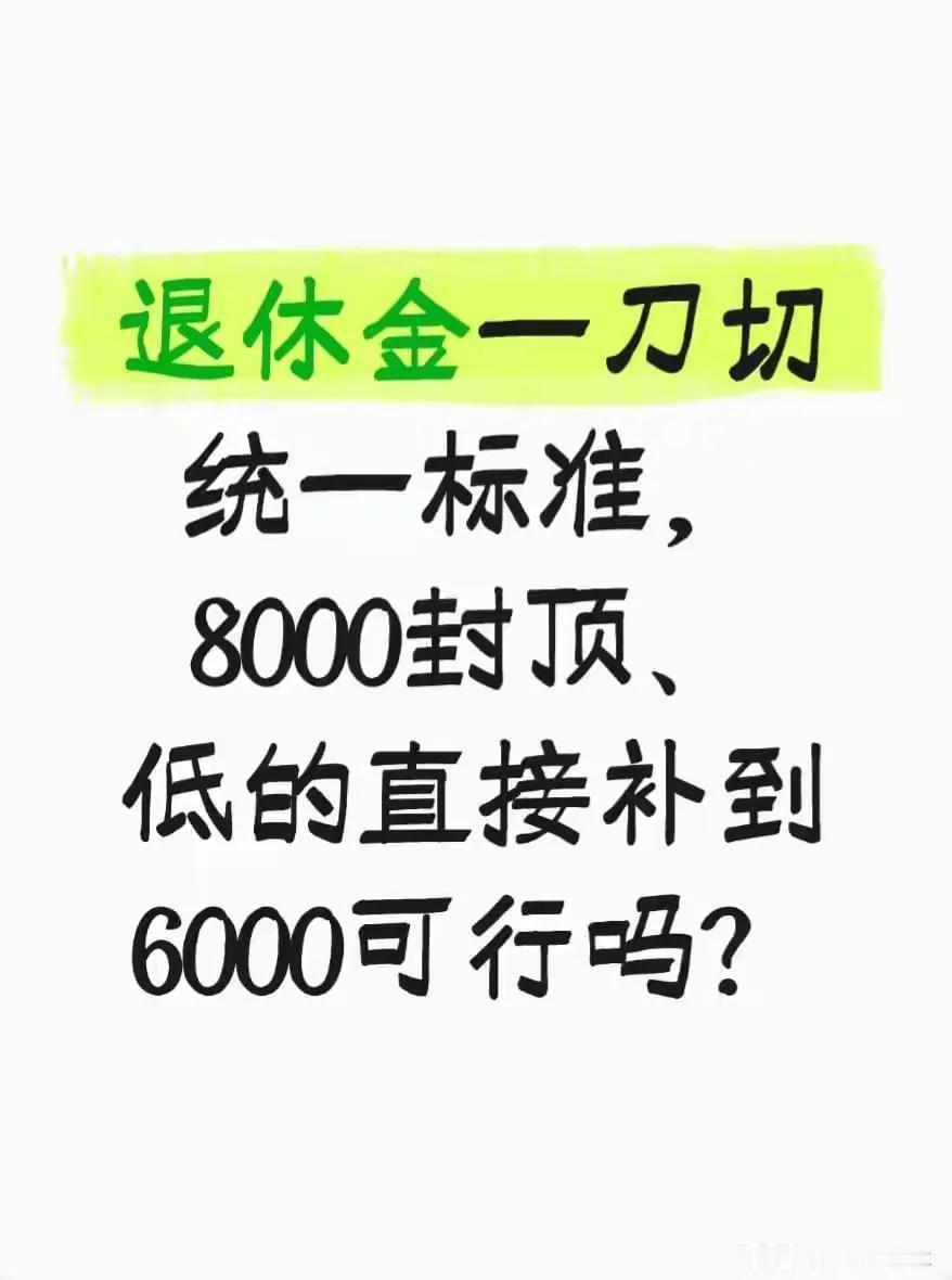 退休金一刀切统一标准，8000封顶、低的直接补到6000可行吗？网上不少人提