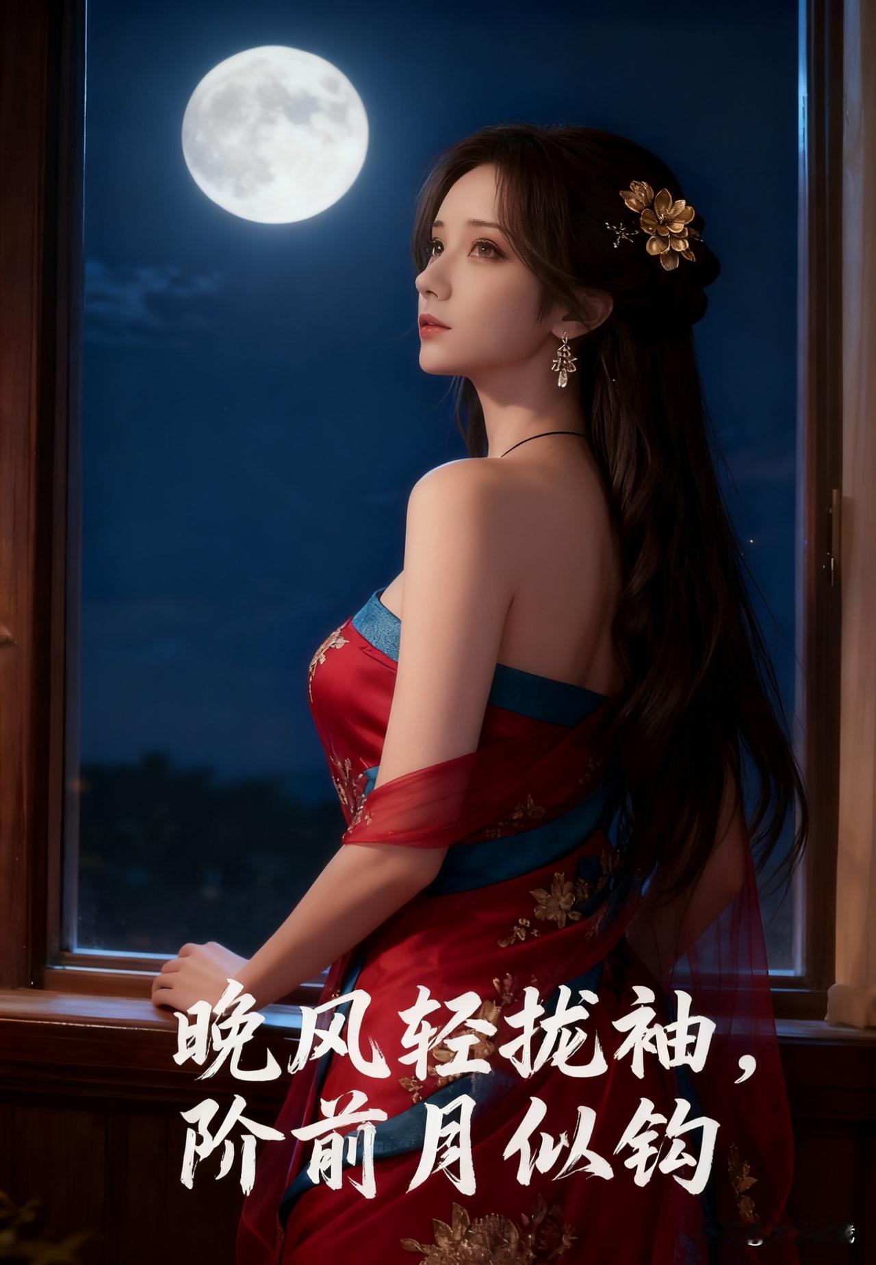 这组《静夜思》组图以“月下怀思”为核心，用画面递进呈现心绪流转：1. 凭栏