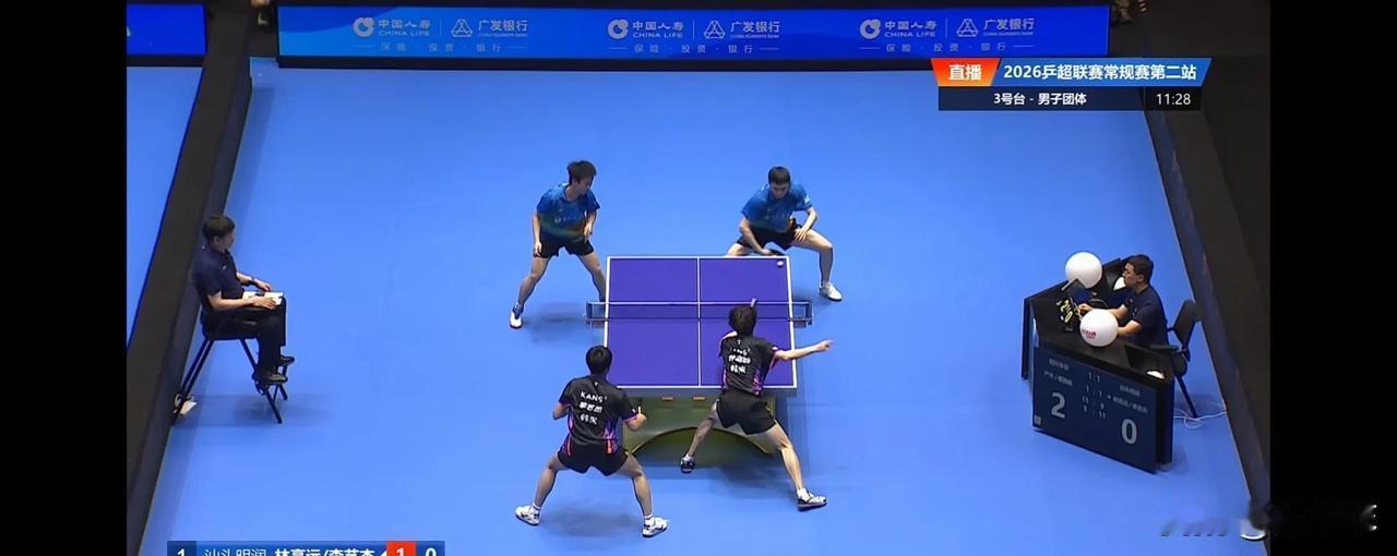 四川丰谷8:3汕头明润。林高远双打搭档李艺杰1:2不敌严升/蔡顺航。四川队的这