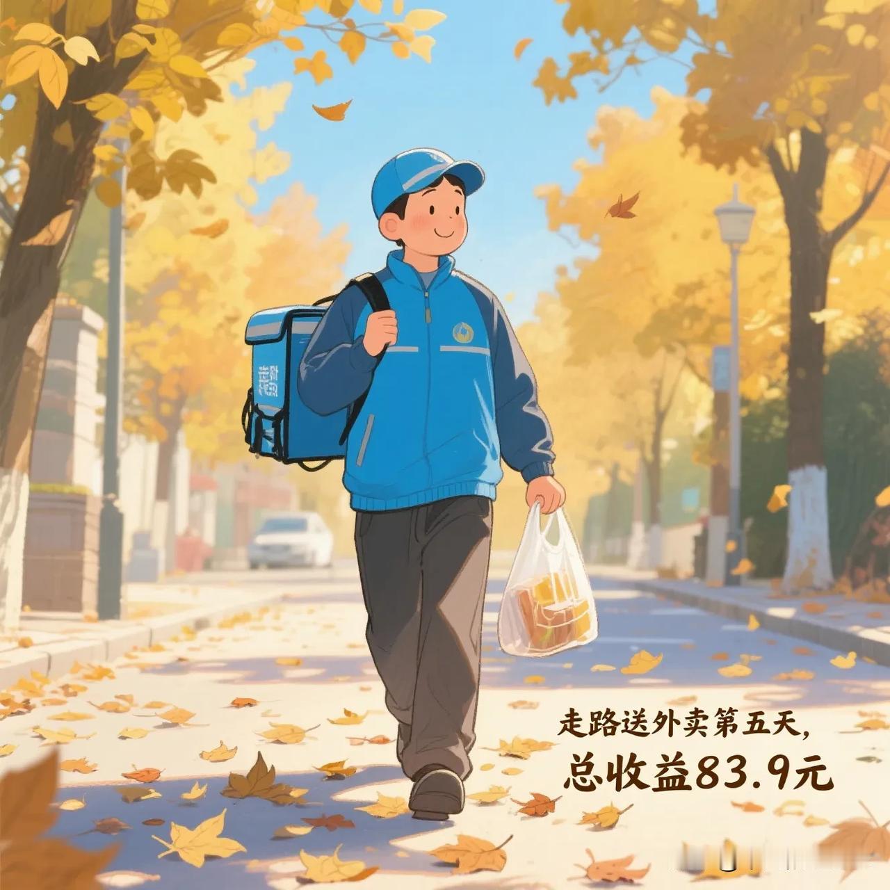 走路送外卖第五天，总收益83.9元7月22日是走路送外卖的第五天，总收益为8