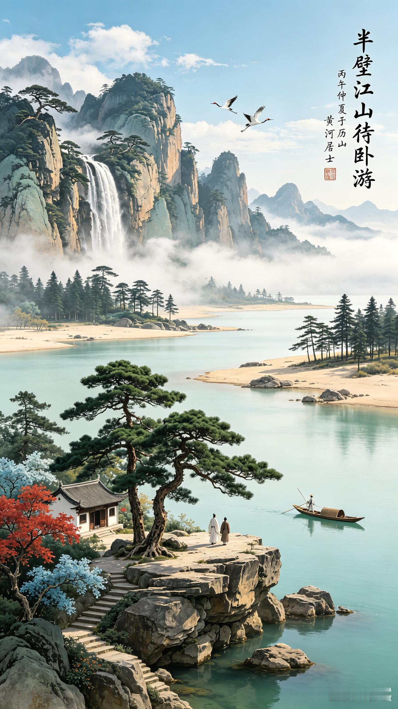 山水画《半壁江山待卧游》