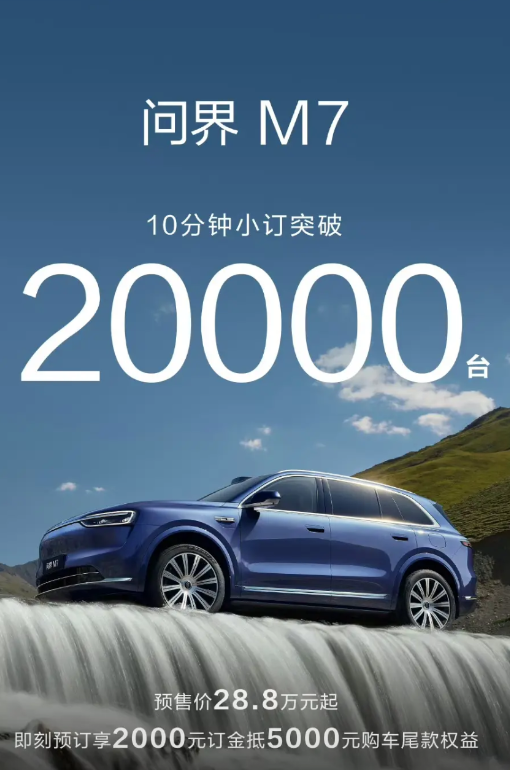 全新问界M7，10分钟小订20000台！然后服务器还崩了！我觉得这