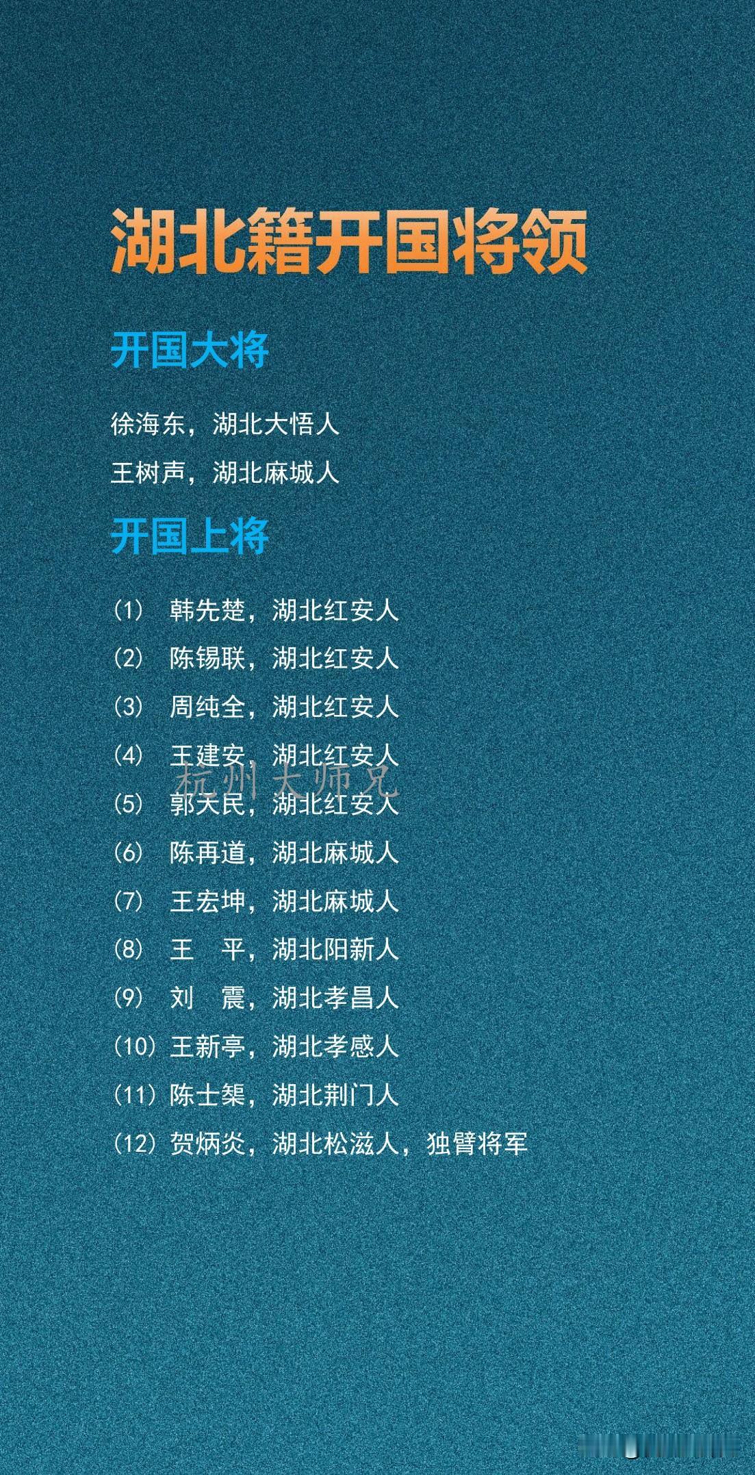 湖北籍开国将领