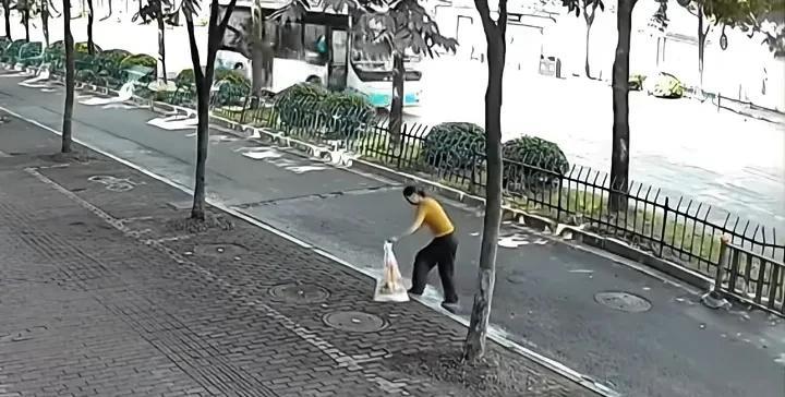 大清早的，有个女的把一窝小狗装袋子里扔路边了。看那样子，小狗崽刚生下来没多久，女
