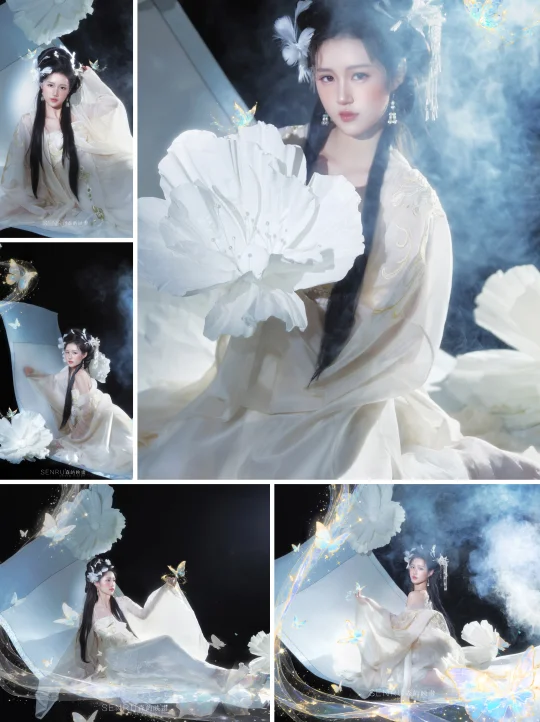 这套古风美到窒息🦋黑背景+白裙=神仙本仙