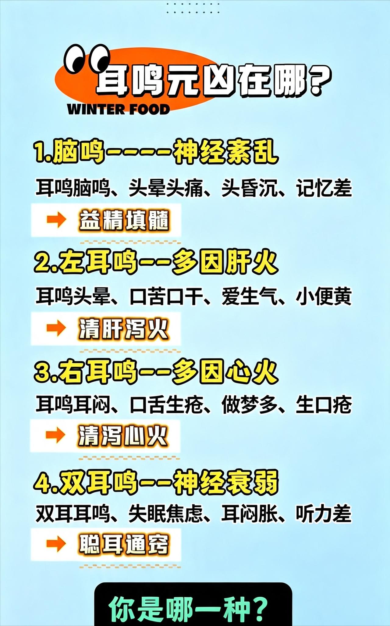 耳鸣分4种类型，左耳、右耳、双耳调理思路各不相同