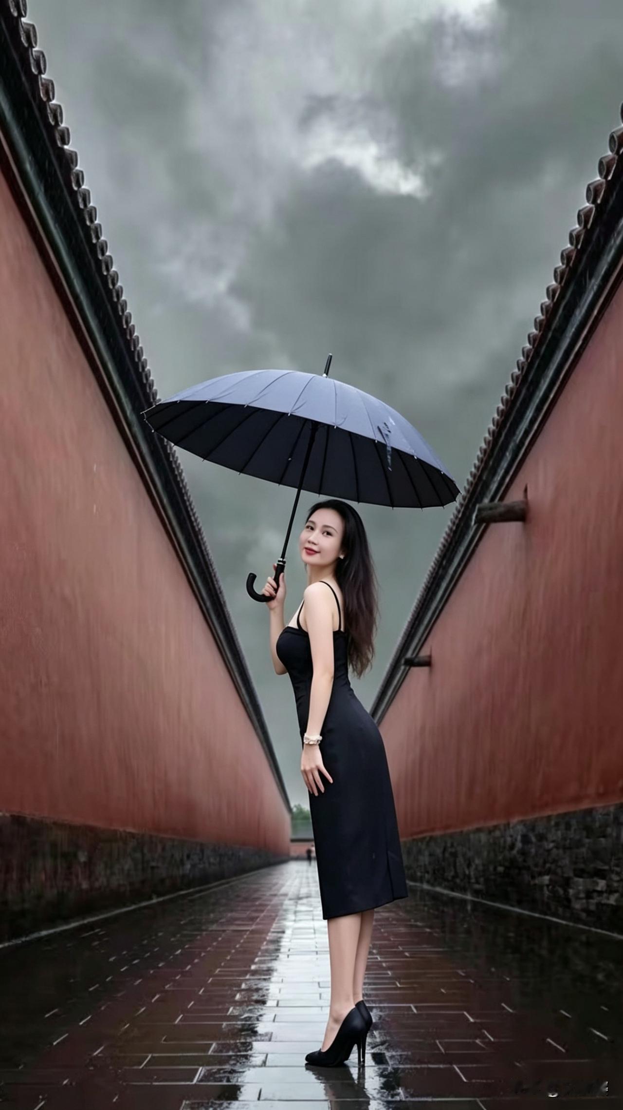  雨天的故宫，红墙、黑伞、雨声……