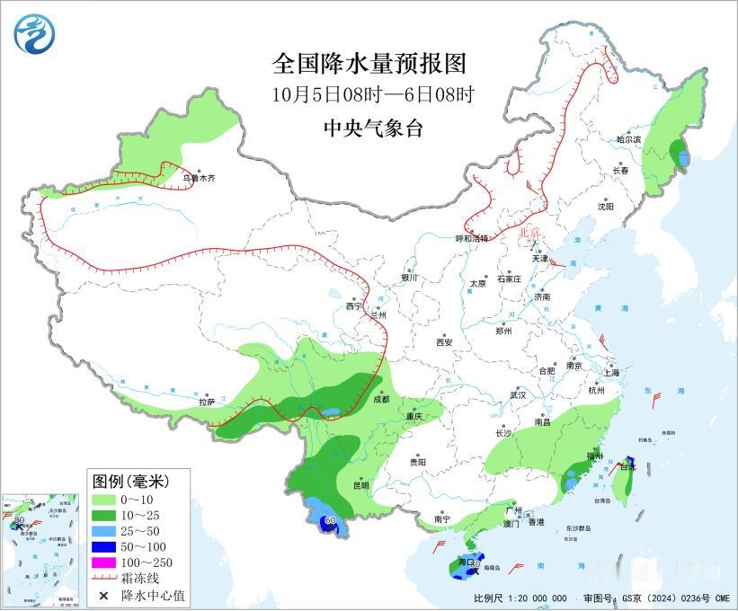 全国重点地区天气预报（10月5日）天气总览：冷空气继续影响我国，全国大部降水逐步停歇，天气转晴。云南